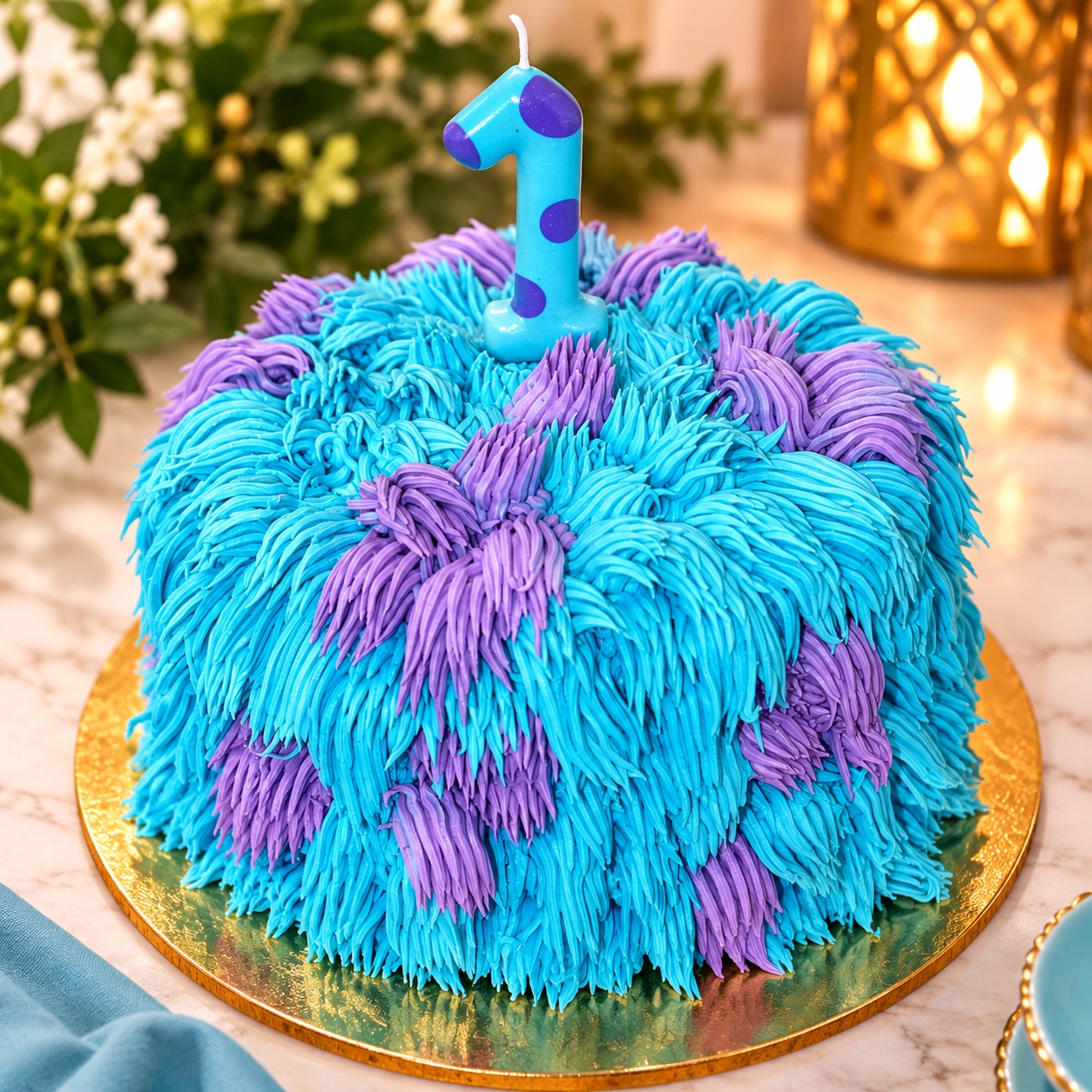 Blue and Purple Monster Cake