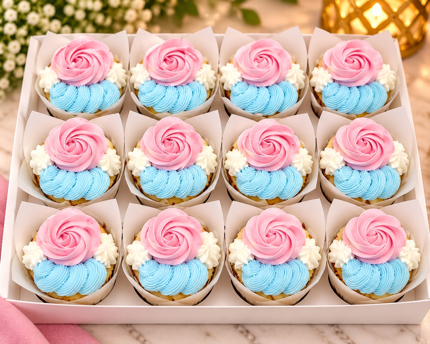 Pink and Blue Rose Cupcakes