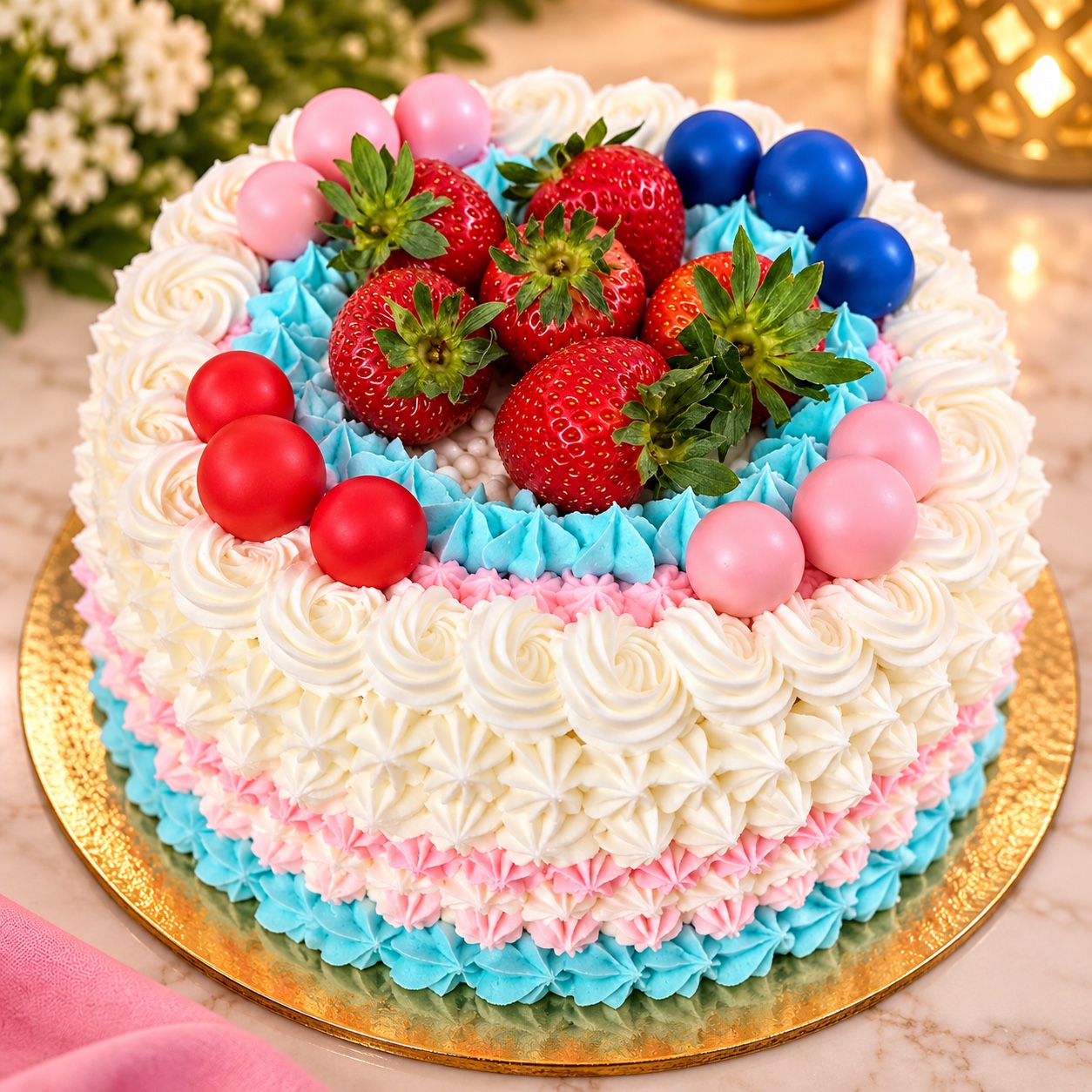 Strawberry and Colorful Pearl Cake