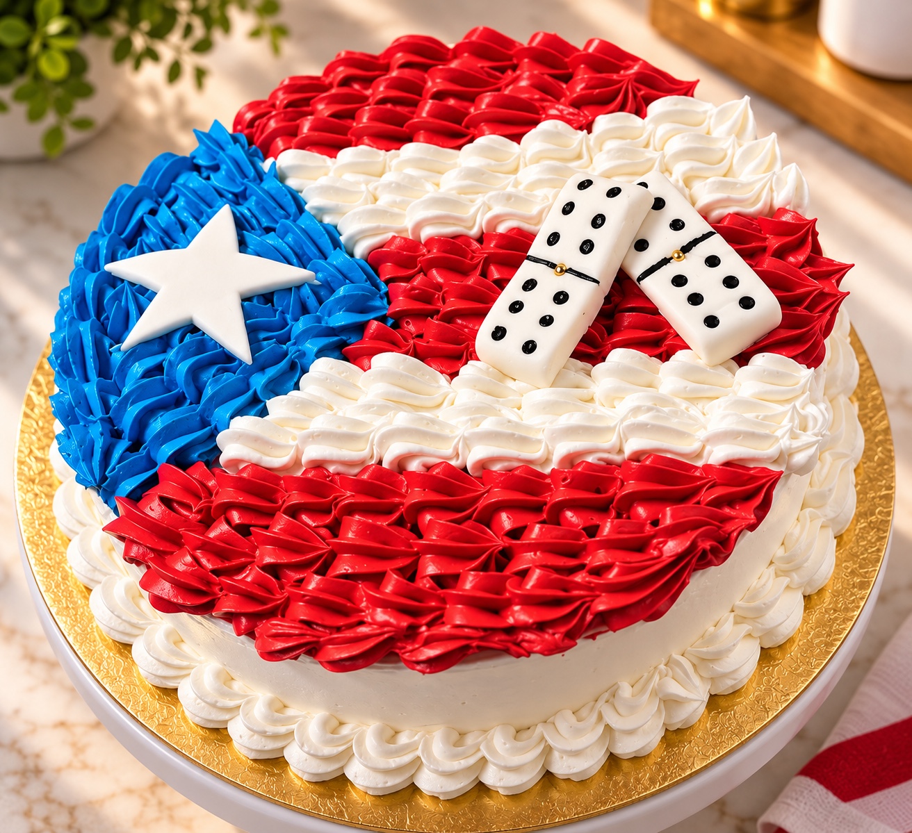 Puerto Rican Flag and Domino Cake