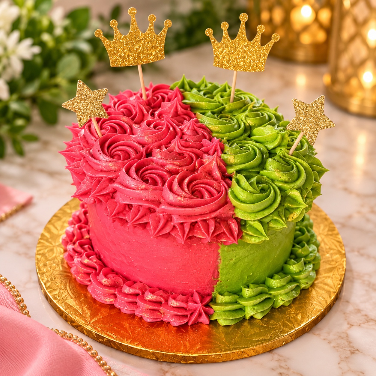 Pink and Green Princess Cake